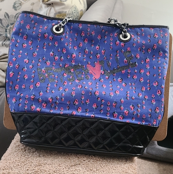 Betsey Johnson Handbags - Betseyville by Betsey Johnson Blue Floral Quilted Tote Bag with Chain Straps
